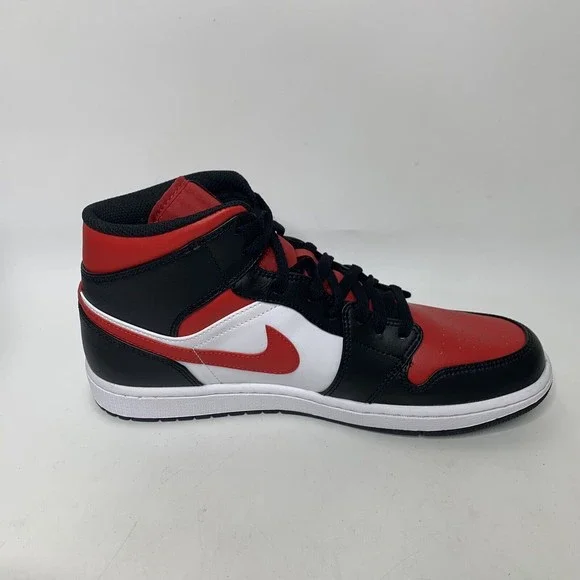 Nike Air Jordan 1 Mid Mens 10.5 'Bred Toe' Red Black White 554724 079 NEW